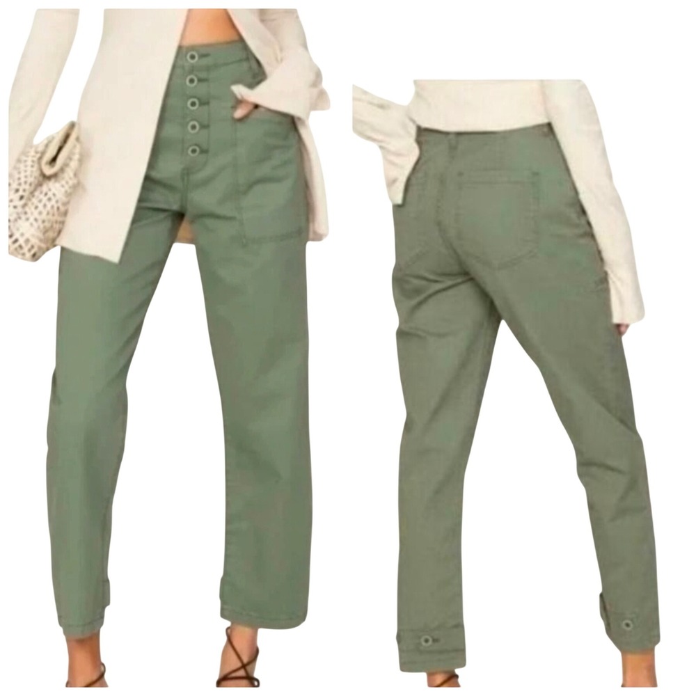 Pistola Tammy High Rise Utility Trouser Pants Sage Green Button Fly 26